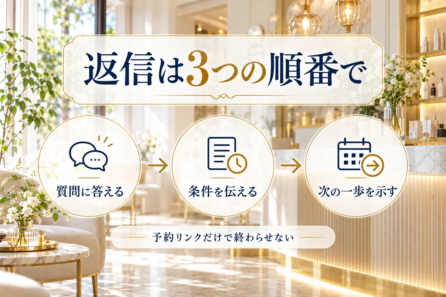 返信は質問への回答、条件の説明、次の一歩の順に整理する