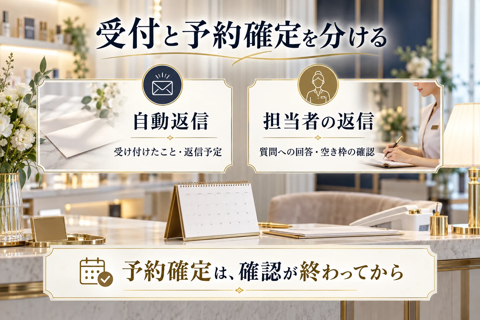 自動返信の受付通知と担当者による確認・予約確定を分ける