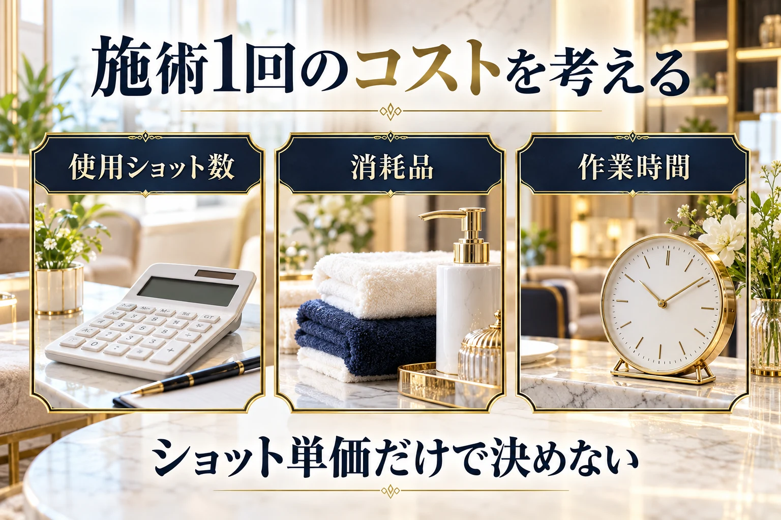 1ショット単価と施術1回の費用を分けて比較する架空の計算例